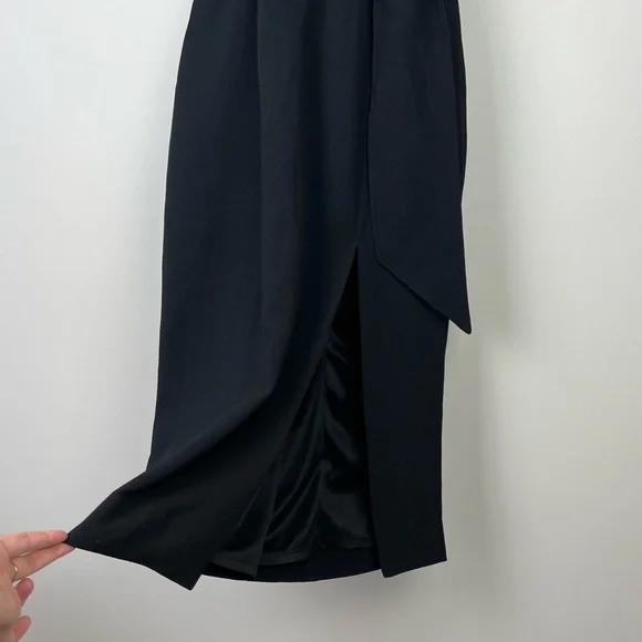 Shona Joy Andrea Fitted Cocktail Dress Black Belt Waist Midi Slit Size S 8 - Picture 7 of 11